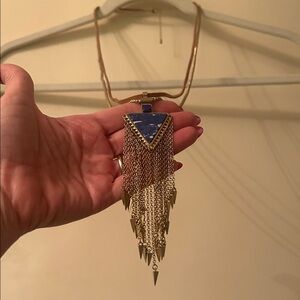 Chic Gold and Blue Fringe Necklace